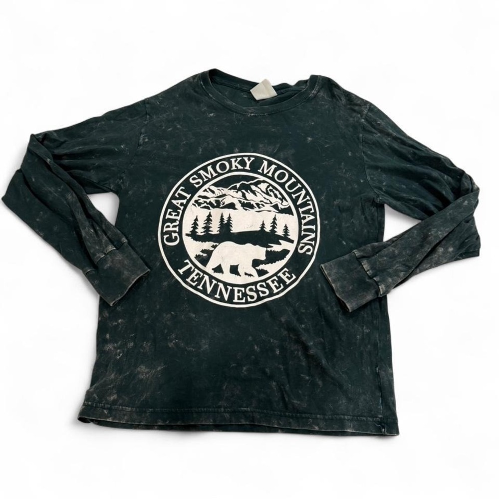 U.S. Vintage Great Smoky Mountains Tennessee Bear Acid Wash Long Sleeve Shirt S